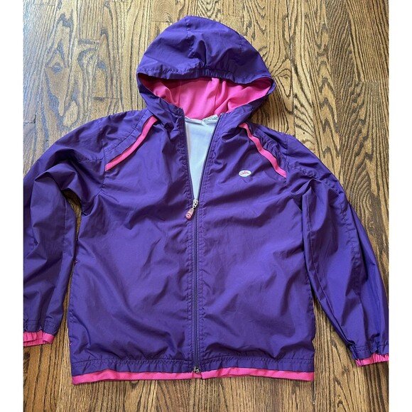 Hanes Sport Vintage Girls Windbreaker Zip Hooded Jacket Purple 90s Size‎ L 10/12 - Picture 6 of 12